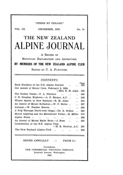 New Zealand Alpine Journal 1925 Vol 3 No 14 cover